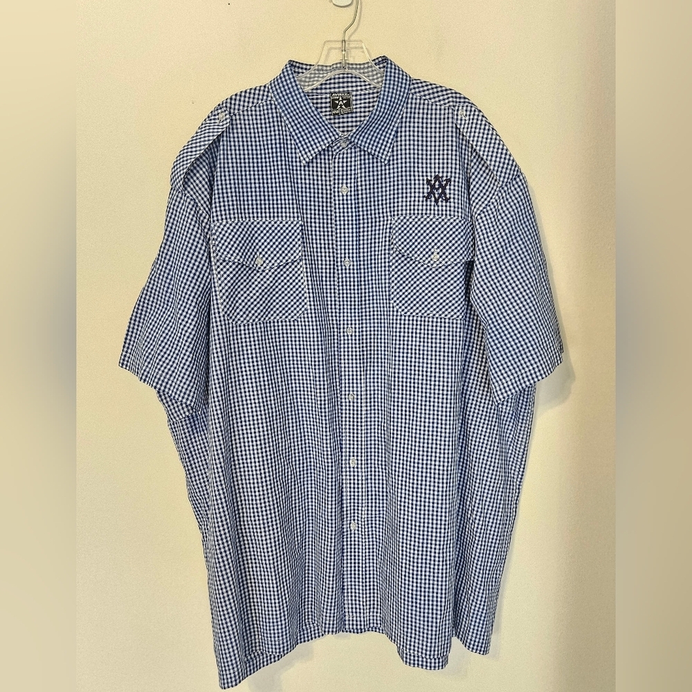 Avirex blue and white checkered short-sleeve button-up shirt Size 4X - Picture 7 of 7